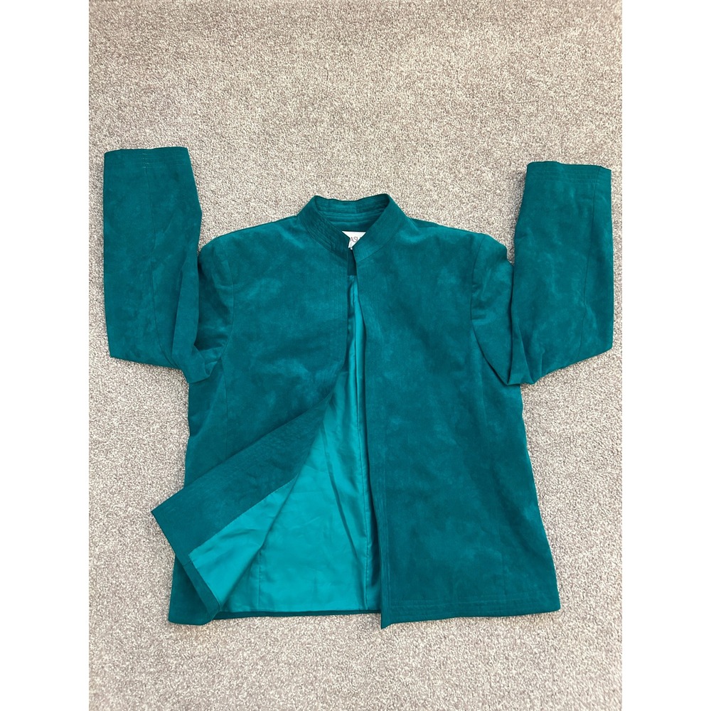 Quiet Luxury Office Wear Ultrasuede Jacket Women 10 Teal Green Excellent Blouson